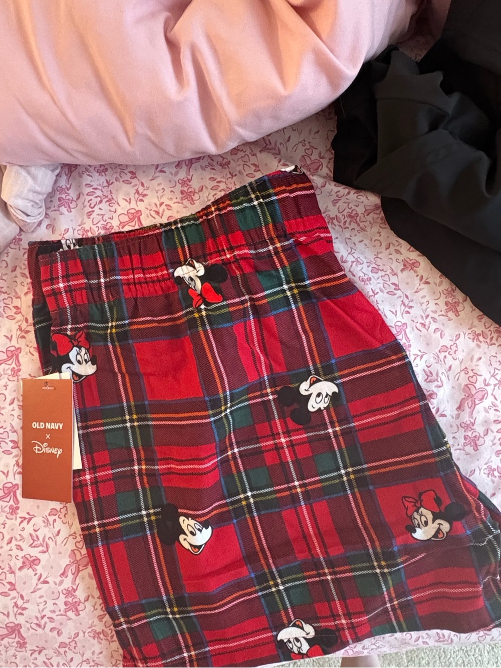 NWT Old Navy x Disney Women's Red Green Plaid Mickey & Minnie Pajama Pants SZ L